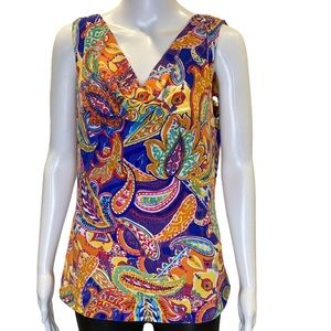 NWT Lauren - Ralph Lauren Multi Color Drape Front Sleeveless Shell